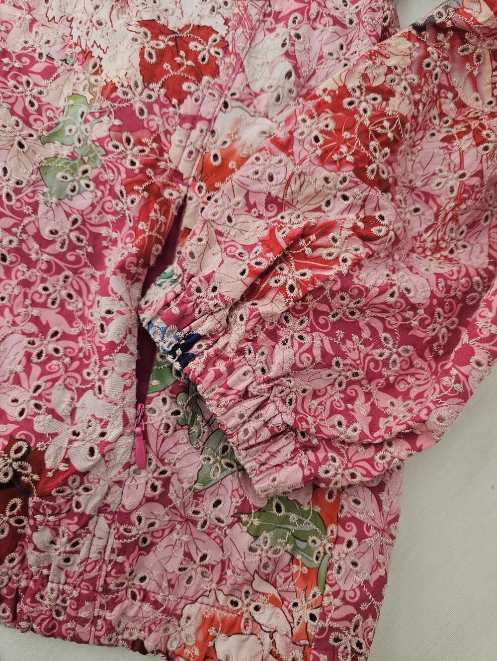 Johnny Was Bee Active Frame Eyelet Sport Zip Jacket Floral Pink Small - Picture 6 of 9